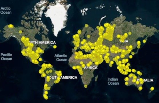 geographic location of some oil plants that could be accessed by bitcoin mining to take advantage of methane emissions