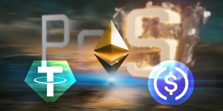 USDC y USDT acompañados de un ethereum.