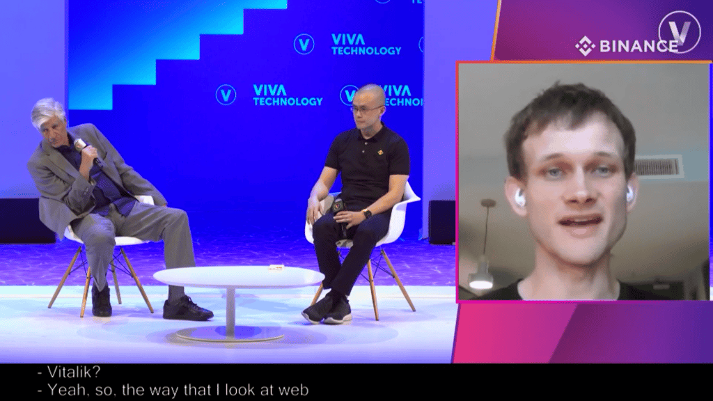 Buterin, de Ethereum, y CZ, de Binance, en conferencia Viva Tecnology sobre web3.