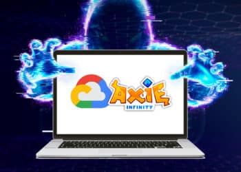 Logo de google Cloud y Axie Infinity junto a hacker.