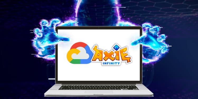 Logo de google Cloud y Axie Infinity junto a hacker.