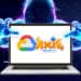 Logo de google Cloud y Axie Infinity junto a hacker.