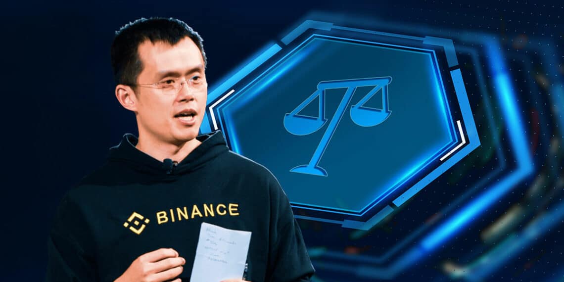 Chanpeng Zhao:, CEO Binance en frente de balanza digital