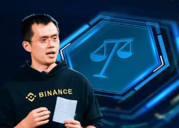 Chanpeng Zhao:, CEO Binance en frente de balanza digital