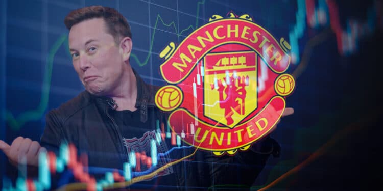 Token MUFC junto a Elon Musk y un gráfico de mercado.
