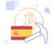 Bitcoin junto a pico de minería acompañado de la bandera de España.