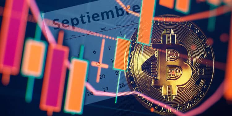 Mercado de bitcoin junto a un calendario con el mes de septiembre.