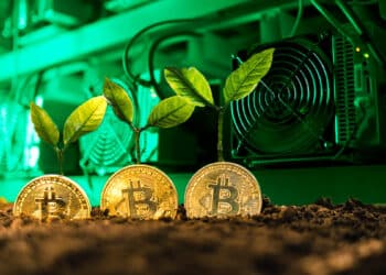 Mineros junto a plantas de bitcoin.