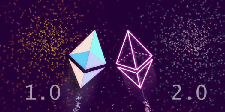 logos de ethereum señalan fusión de la red 1.0 y 2.0