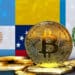 Bitcoin acompañado de las banderas de Argentina, Guatemala y Venezuela.