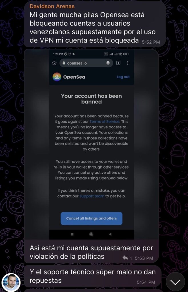 For accessing with VPN OpenSea suspends accounts of Venezuelan users