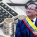 Gustavo Petro, de Colombia, junto a unas monedas.