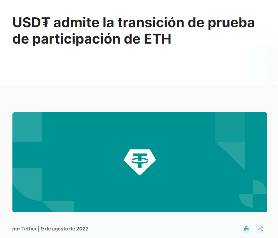 La stablecoin Tether dará respaldo a Ethereum 2.0.