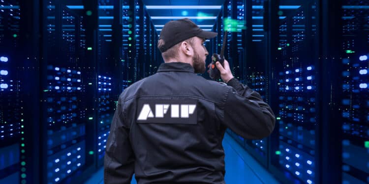 Afip allanando una granja de minería en Argentina.