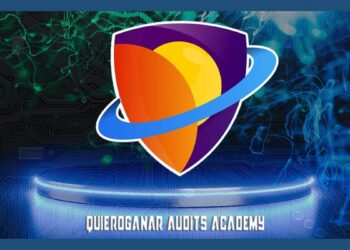 Logo de Quieroganar Academy sobre un pedestal azul