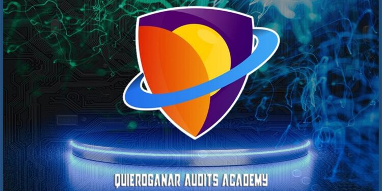 Logo de Quieroganar Academy sobre un pedestal azul