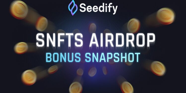 Varias monedas doradas volando junto al logo de Seedify.