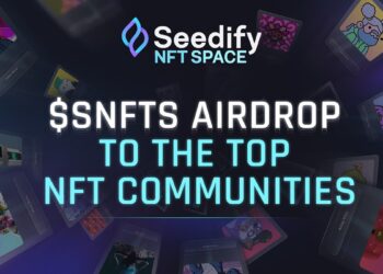 Pancarta promocional del airdrop $SNFTS de Seedify