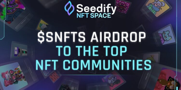 Pancarta promocional del airdrop $SNFTS de Seedify
