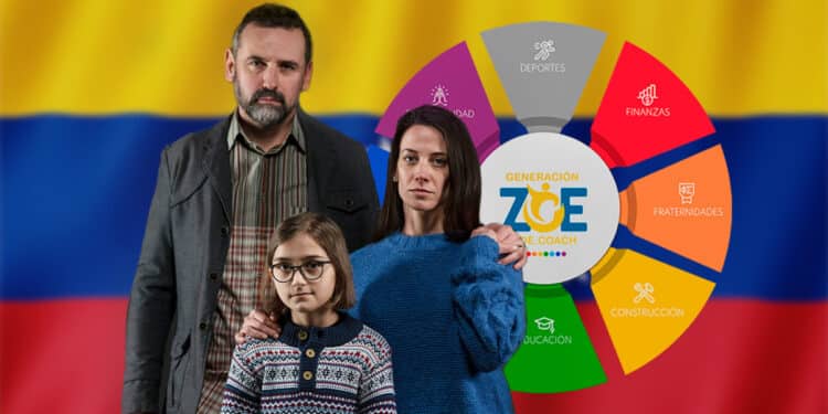 Familia en quiebra junto a Generación Zoe acompañados de la bandera de Venezuela.