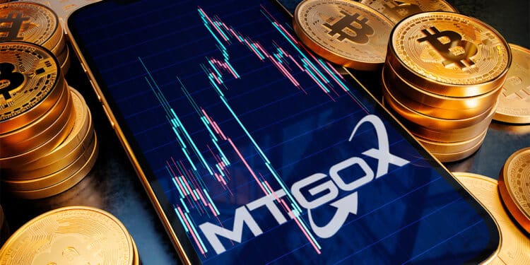 Bitcoin junto a un gráfico de mercado y el logo de MT.Gox.