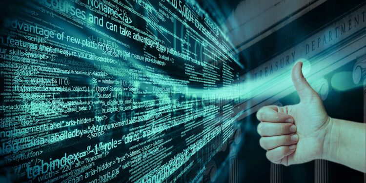 Código de programación con mano aprobatoria