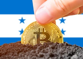 Bitcoin siendo sembrado junto a la bandera de Honduras.