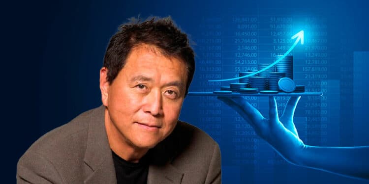 Robert Kiyosaki y una mano sosteniendo inversiones