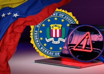 Logo de FBI junto a la bandera de Venezuela.