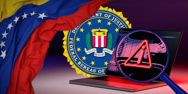 Logo de FBI junto a la bandera de Venezuela.