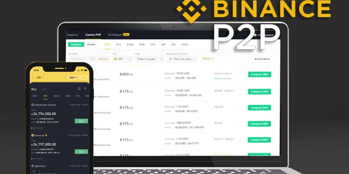 plataforma de Binance P2p en formato móvil y en web