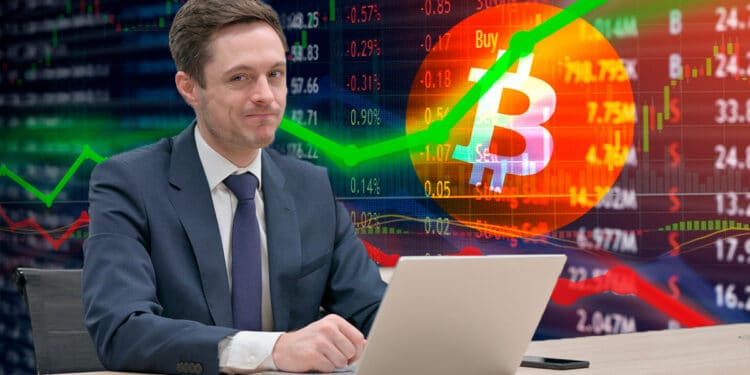 trader con gráfico de stock market al fondo