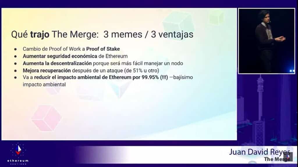 ventajas del merge de ethereum señaladas por el desarrollador de Ethereum Juan Davis Reyees