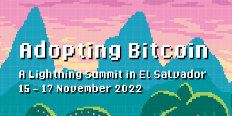Pnacarta promocional del evento Adopting Bitcoin en El Salvador