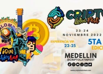 Pancarta promocional del evento Cripto Latin Fest 2022 en Colombia.