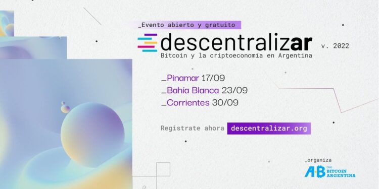 Pancarta promocional del evento DescentralizAR de la ONG Bitcoin Argentina