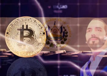 Bitcoin junto a bandera de El Salvador y Nayib Bukele.