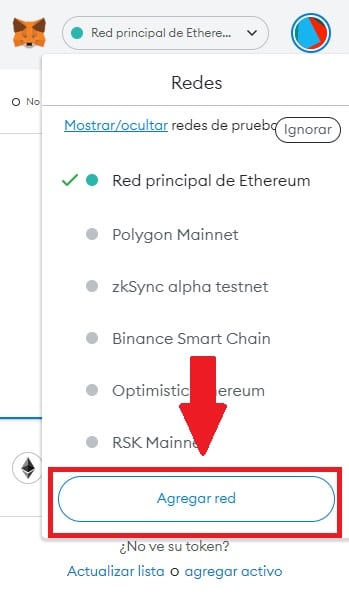 Agregar red a metamask