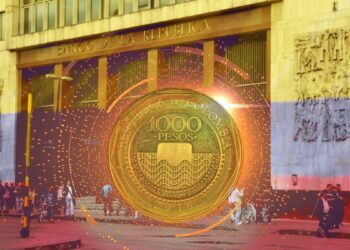 moneda de 100 pesos digital con bandera de Colombia y banco de la república