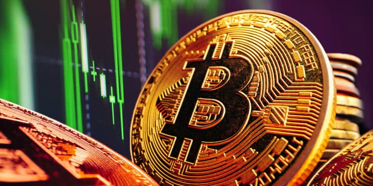 Bitcoin con gráfico verde