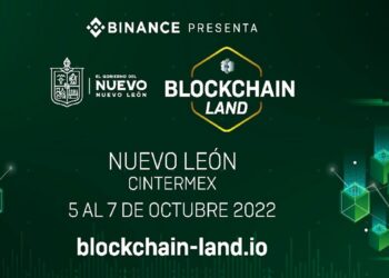 Pancarta promocional del evento Blockchain Land Mexico 2022