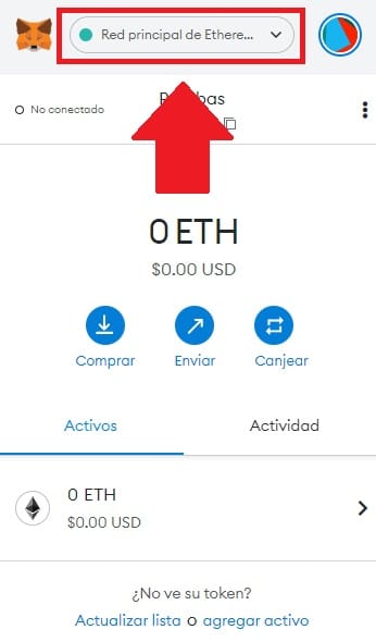 seleccionar la red en la wallet metamask