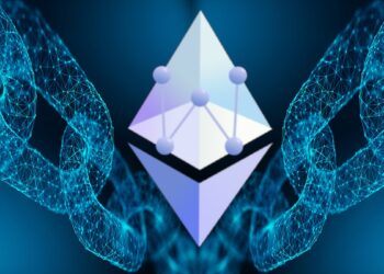 cadenas digitales dividiendose con logo de Ethereum Pow en el centro