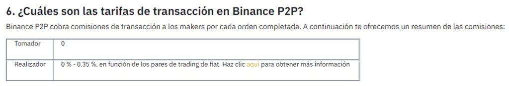 tarifas y comisiones aplicables a los comerciantes, makers o takers, en las operaciones p2p de Binance