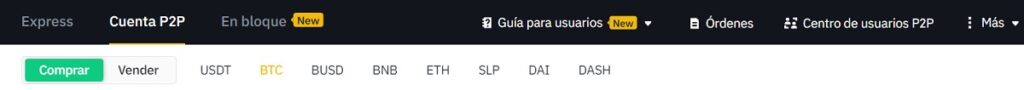 criptomonedas y stablecoins disponibles para intercambios p2p en Binance