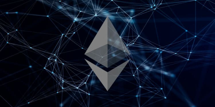 logo de ethereum en red digital