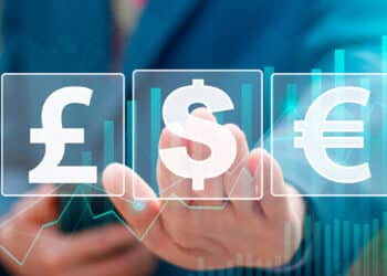 Símbolo de dolar, euro y libra.