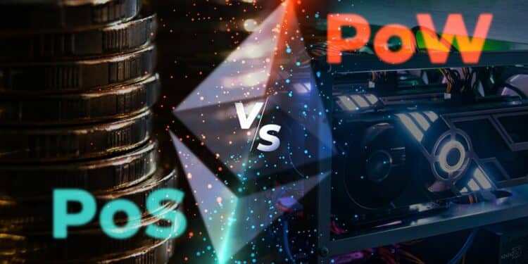 monedas comparadas con equipos de minería con logo de ethereum superpuesto