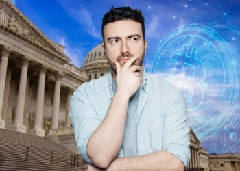 casa de gobierno genérica y btc con persona dudando