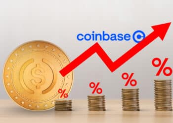 Stablecoin junto a gráfico que representa la inflación y logo de Coinbase.